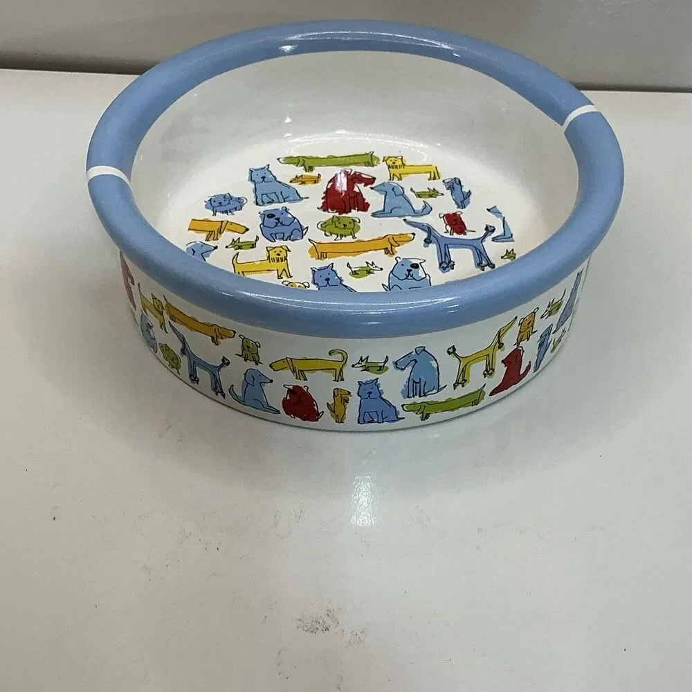 Signature Housewares Dog Bowl 6.25” Blue Dog Town Pet Dish 2007